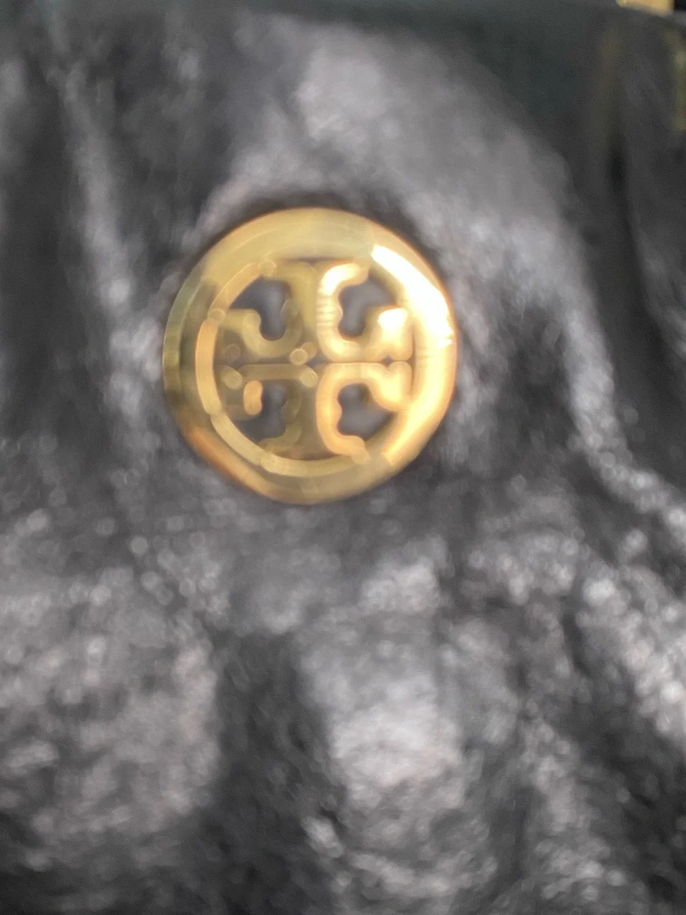 Tory Burch Black Leather Tote with Gold Emblem
